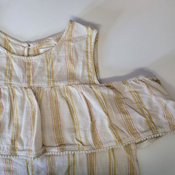 LC Lauren Conrad Cold Shoulder Peek a Boo Yellow Vertical Stripe Womens Large - Picture 9 of 10